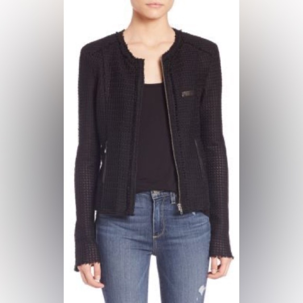 PAIGE Lindy Grid Knit Collarless Zip Front Black Jacket women’s size small